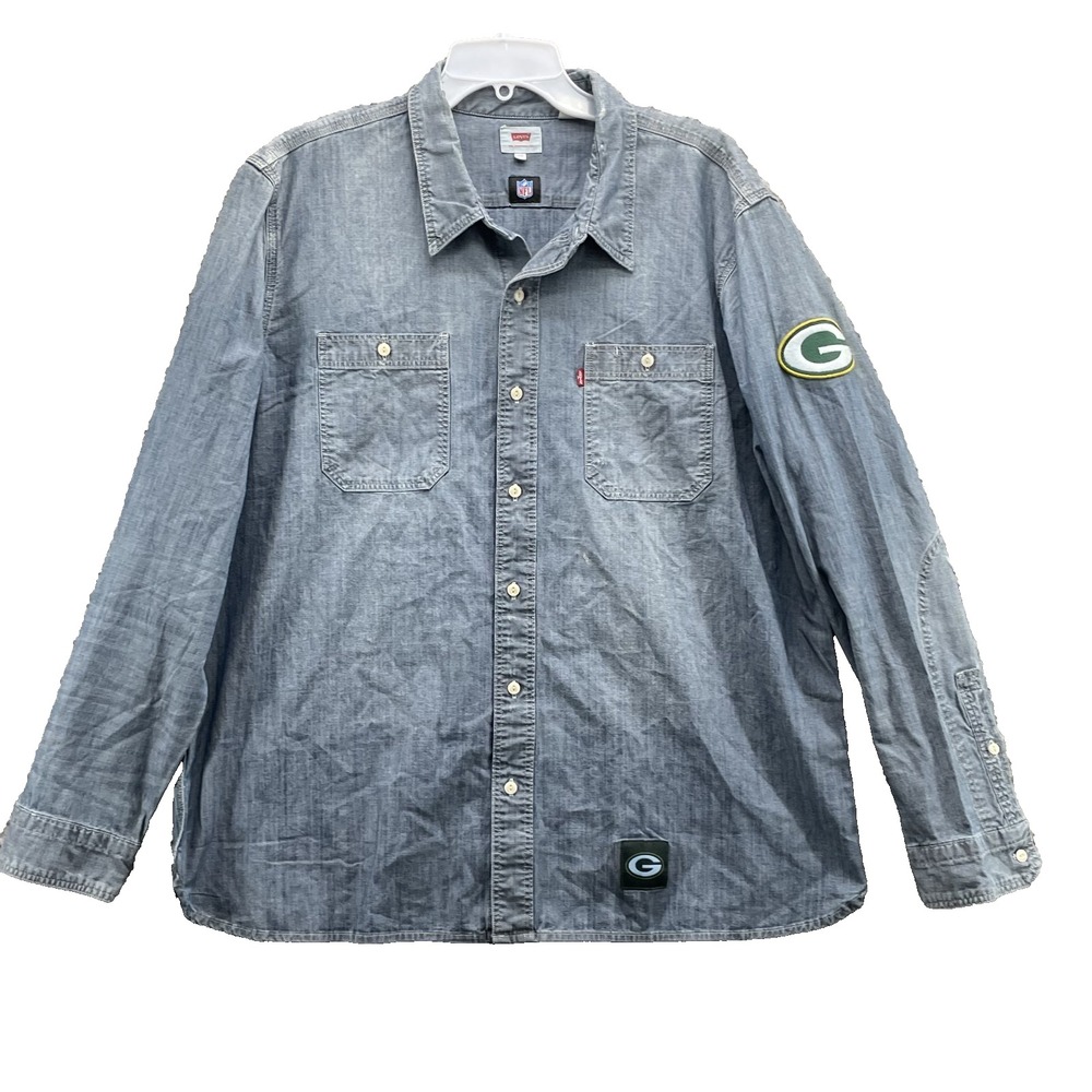 Levis Denim Shirt Men's XXL NFL Green Bay Packers Workwear Cabin 90's Football